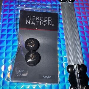 NWT Pierced Nation‎ Black Gold Glitter Acrylic 12.7mm 1/2" Gauges Spencer's